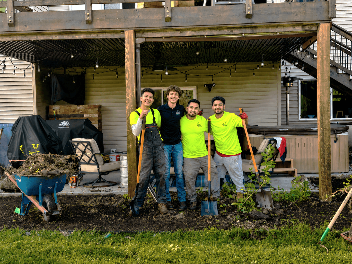 Afnyx, founder of Haven Outdoor Services, on a landscaping job site in Minneapolis